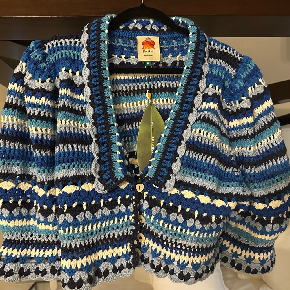 FARM Rio Multicolor Striped Crochet Cardigan